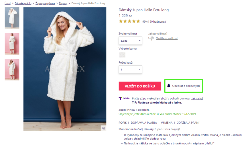 Oblíbený produkt v detailu produktu
