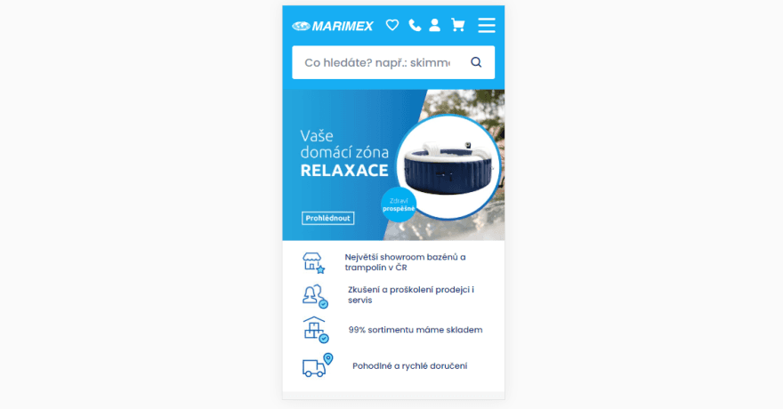 Mobilní zobrazení e-shopu Marimex