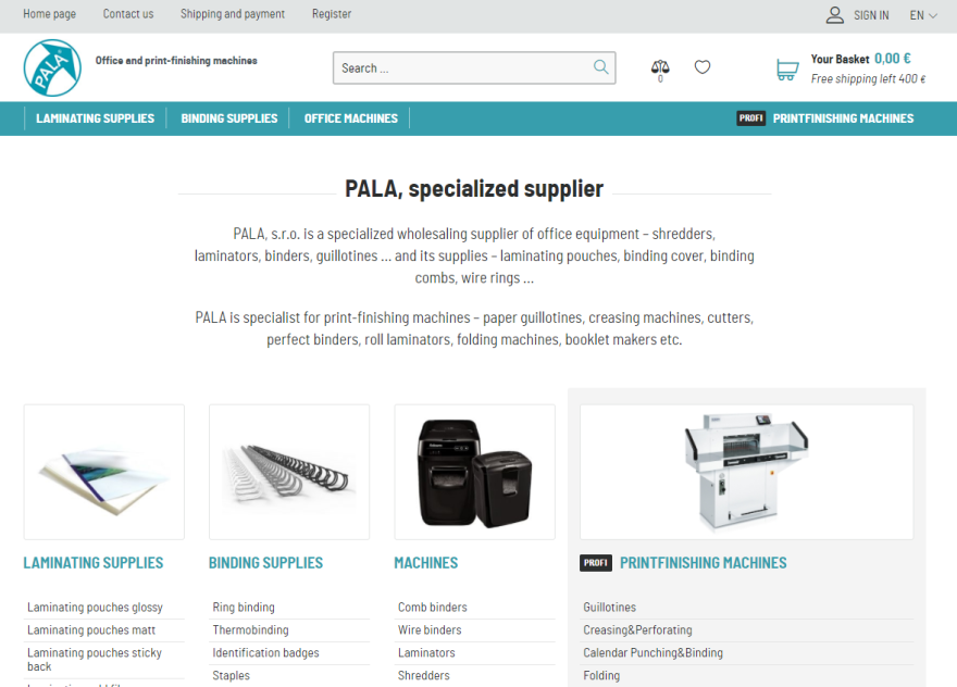 Anglická mutace e-shopu Pala