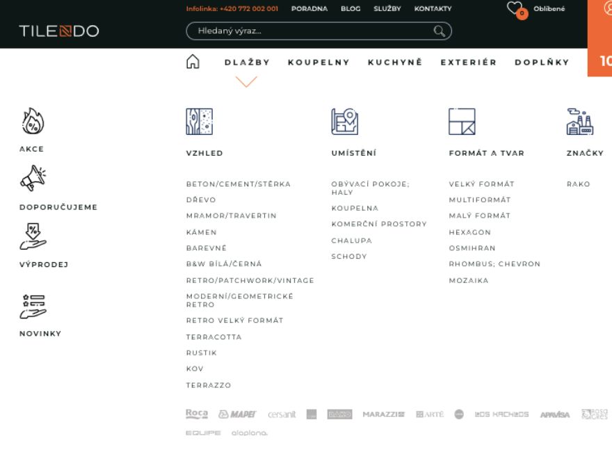 Kategorie a filtrace e-shopu TILENDO