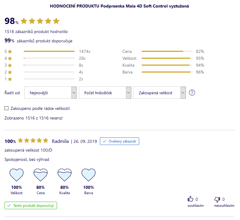 Recenze v detailu produktu