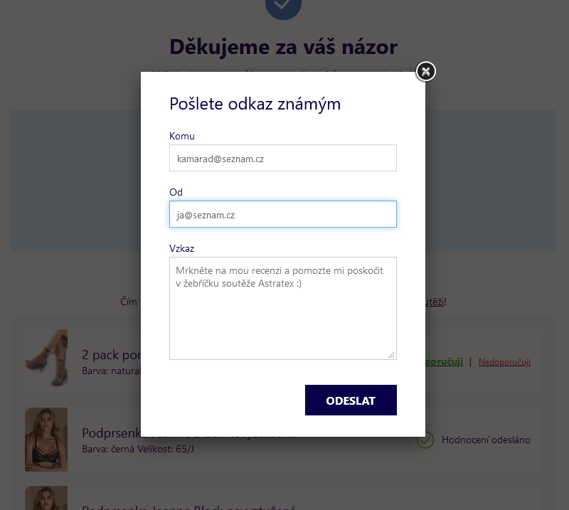 Sdílení recenze e-mailem