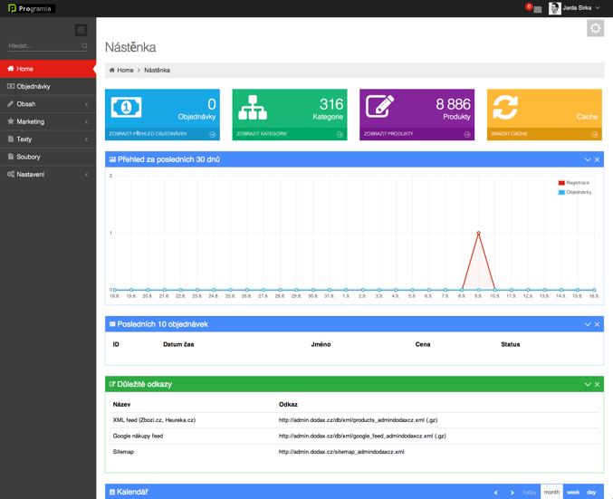 ProgramiaShop (Czech version) – administration (Back-end) preview